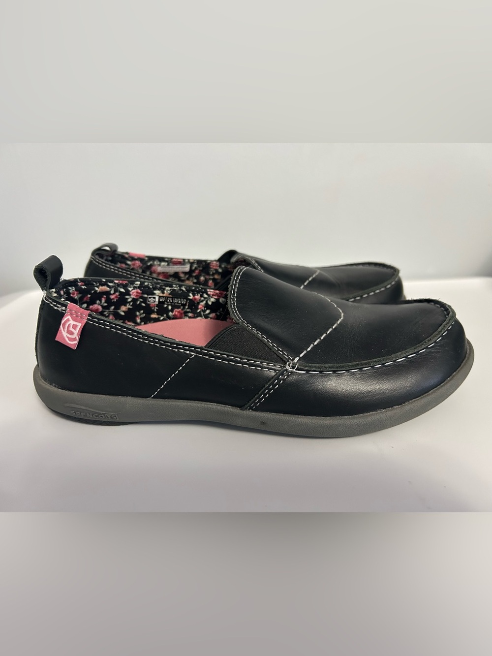 Women’s Black Slip-On Loafers with Pink Accents